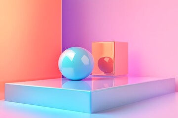 Poster - 3D glossy and matte cubes in vibrant colors on layered planes 