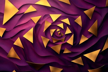 Poster - A background of layered gold spirals and olive triangles, gently rotating over a cool plum gradient 
