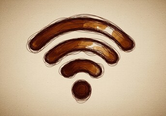 Poster - Brown Ink Wifi Symbol - Abstract wifi symbol, brown ink splatters, connectivity, technology, world. Symbolizing communication, network, internet, online, wireless