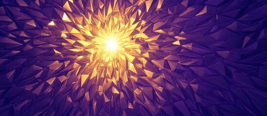 Poster - A looping pattern of golden triangles radiating from a matte violet center, forming a dynamic sunburst effect 