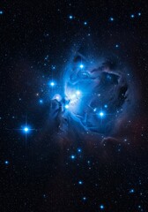Poster - Celestial Nebula with Bright Blue Stars - A cosmic landscape of swirling nebulae, vibrant blue stars, and deep space. Symbolizing mystery, wonder, infinity, creation, and the vastness of the universe