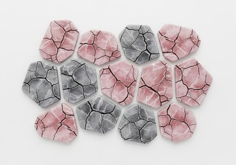 Poster - Cracked Stone Mosaic Pattern - Abstract of a mosaic pattern made of cracked stones in pink and gray tones. Geometric shapes create a unique design
