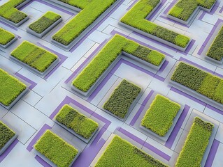 Poster - A minimalist grid of lime and lavender lines intersecting to form dynamic square pathways 