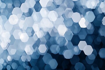 Poster - Abstract layers of blue hexagons and gray circles floating in a staggered pattern, creating a sense of motion and depth 
