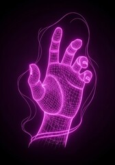 Poster - Reaching for the Horizon - A glowing wireframe hand, symbolizing connection, technology, innovation, the future, and art. A vibrant perfect for tech, science, or futuristic themes