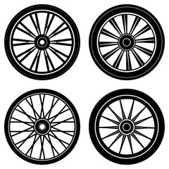 Poster - Four vintage style bicycle wheels with spokes and tires arranged in a square format on a white background