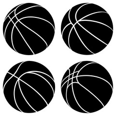 Poster - Four black basketballs with white lines arranged in a square pattern on a white background view from above