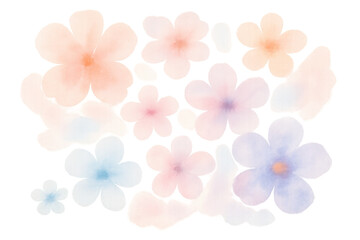 Poster - Pastel watercolor flowers blooming softly, creating delicate floral pattern against transparent background, lending elegant artistic touch to visual compositions