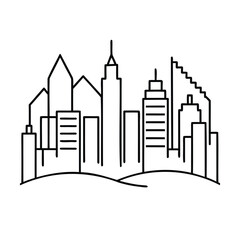 Poster - Handdrawn Outline City Skyline with Various Building Shapes on buildings architecture