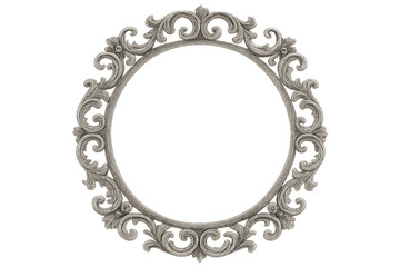 Poster - Ornate circular wooden frame with delicate carved details, showcasing traditional craftsmanship against transparent background