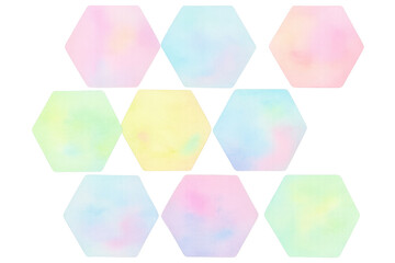 Aufkleber - Watercolor hexagons creating vibrant geometric pattern, overlapping multicolored shapes on transparent surface