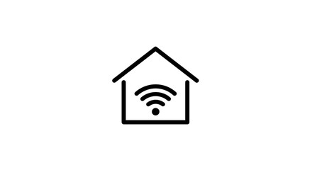 Poster - A simple black and white icon of a house with a wifi signal inside it