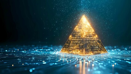 Poster - Illuminated pyramid in a technological environment, representing innovation and data