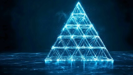 Poster - A modern, luminous neon pyramid, glowing with geometric patterns and ethereal beauty. The pyramid is composed of intersecting lines forming a futuristic design