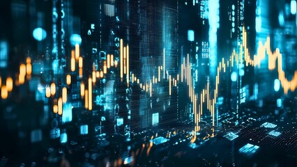 Poster - An intricate financial chart with a rising trend line on a hi-tech background, symbolizing market growth and economic progress