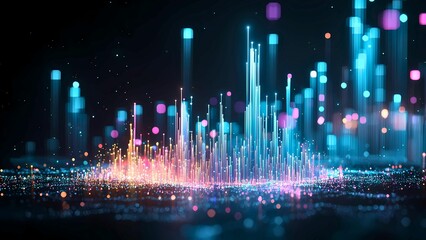 Poster - Abstract colorful light streaks resembling a city skyline at night.  The image is vibrant and dynamic, suggesting growth and innovation.