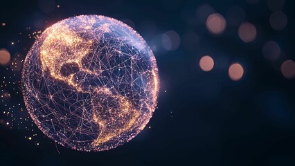 Poster - A glowing illustration of the digital world showcasing the interconnectedness of the globe with a dark background
