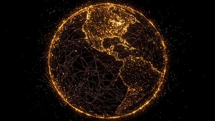 Poster - A glowing golden globe with a network of lines on a dark background