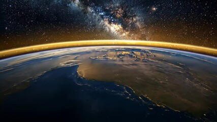 Poster - stunning view of earth from outer space revealing the milky way galaxy in the background, stunning v