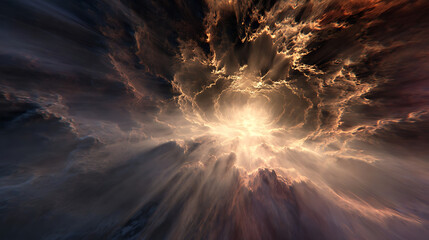 Leinwandbilder - Golden light bursts through a dramatic cloudscape, creating a divine and ethereal scene