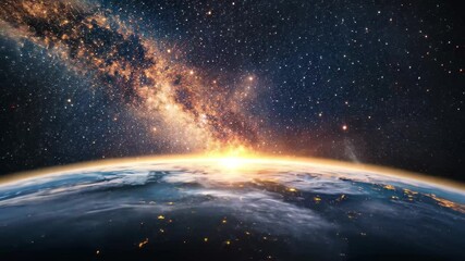 Poster - stunning view of earth with the milky way shining brightly in the background at twilight, stunning v