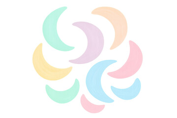 Poster - Pastel crescent moons rotating in circular arrangement, creating geometric design against transparent backdrop