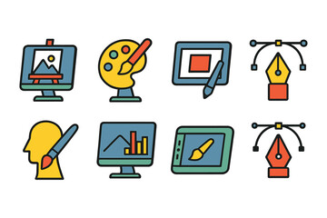 Leinwandbilder - Creative tools icons set: art, design, digital drawing, and graphic design elements