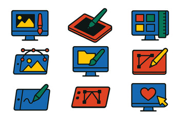 Leinwandbilder - Digital design tools set: iconic sketchpad and editor interface for creativity