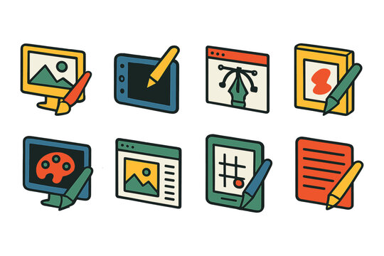 Design and creativity icons set for digital art and graphic applications