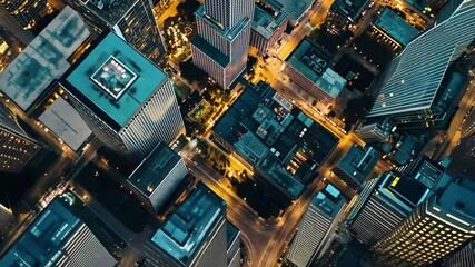 Poster - Captivating aerial view of Houston's skyscrapers at night revealing vibrant city life, Aerial view of Houston with skyscrapers