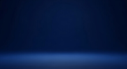 Poster - A dark blue studio background featuring a smooth gradient and subtle lighting. This empty scene is ideal for product presentations or text overlays