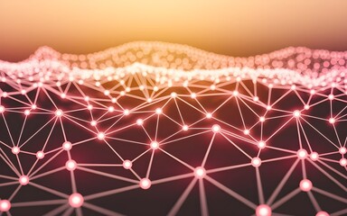 Poster - An abstract glowing network of connected dots creates a modern technology style visual, connecting data and information within a red digital design.