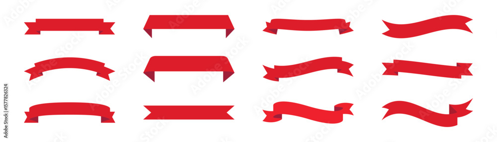 Rectangle Banner Ribbon Set of 12 red ribbon banners with various shapes and styles. Perfect ...