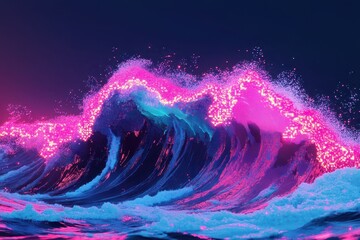 Poster - Digital wave illuminated with neon light showcasing the power of artificial intelligence, Artificial intelligence Digital wave with neon lights and pixel art style video