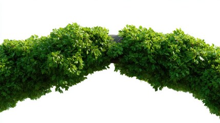 Poster - A conceptual image of a bridge made of green leaves connecting two distant points, isolated on a pure white background. Sustainable connection, eco-bridge.