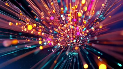 Poster - Vibrant visual of data transfer and processing with glowing fibers in dynamic motion, Vibrant visual of Data transfer and processing 3D render seamless