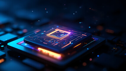 Poster - A closeup of a cpu chip with glowing circuits, symbolizing advanced computer technology and artificial intelligence