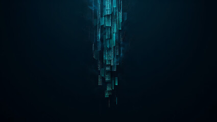 Poster - A futuristic architectural structure glows with digital light against a dark background, creating an abstract and innovative design