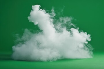 Poster - White steam cloud billows on bright green background creating a tranquil visual effect, steam White cloud white smoke isolated on green screen background