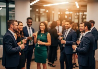 Poster - Corporate Networking Event - Blurred of business professionals networking at a corporate event, holding drinks and engaging in conversation