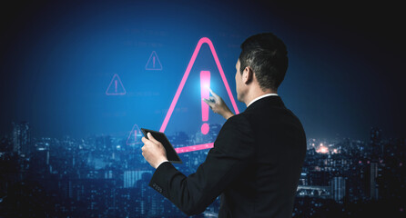 Poster - Cybersecurity alert warning showing red cyber for data breach, network threat, and cyber security system vulnerability with emphasis on security risk, caution, digital protection Vouch