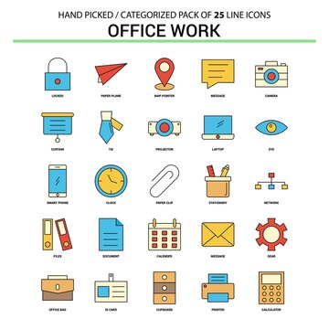 Office work Flat Line Icon Set - Business Concept Icons Design