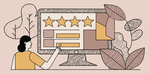 Fototapete - Person rating on computer screen stars interaction