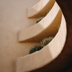 Poster - Abstract architectural design featuring smooth curves and natural elements in a warm-toned modern setting
