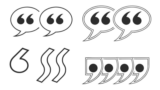 Quotation mark vector icon set for speech bubble, quote symbol, and punctuation mark design element vector