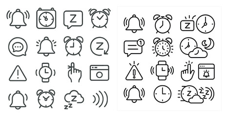 Poster - Collection of various clock icons, including a bell, a camera, and a watch. The icons are arranged in a grid, with some overlapping each other. Scene is one of organization and order