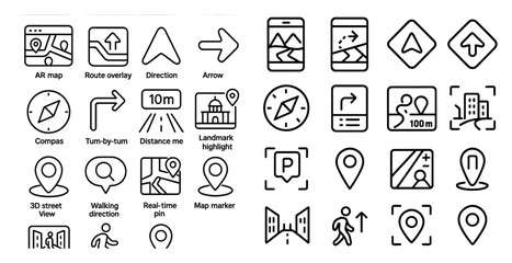Poster - Collection of icons for navigation and location services. The icons include a compass, arrow, and a map