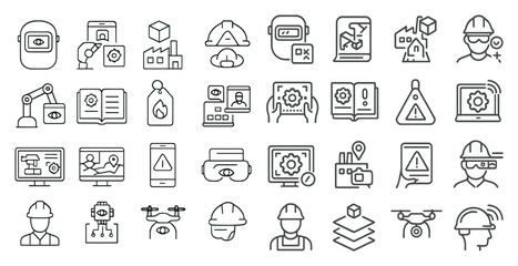 Poster - Collection of icons for various professions and activities. Some of the icons include a person wearing a hard hat, a person holding a book, a person holding a remote. The icons are all in black