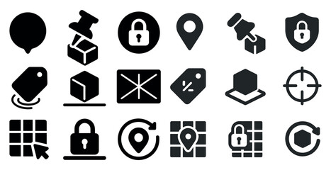 Poster - Collection of icons for various apps and services, including a lock, a key, a box, a map, and a camera