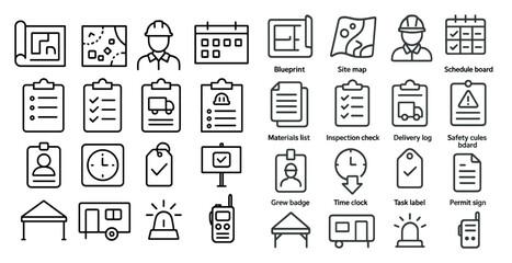 Poster - Collection of icons for various professions and tasks. The icons include a construction worker, a police officer, a firefighter, a doctor, and a teacher